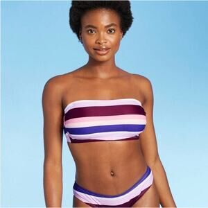 Kona Sol Bandeau Bikini Top Striped Purple Pink Size M